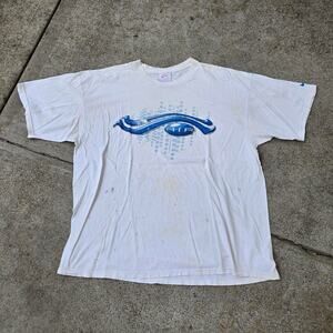Vtg 90s NIKE Air Metallic Bubble Logo Paint Distressed Baggy Tee Shirt XXL USA